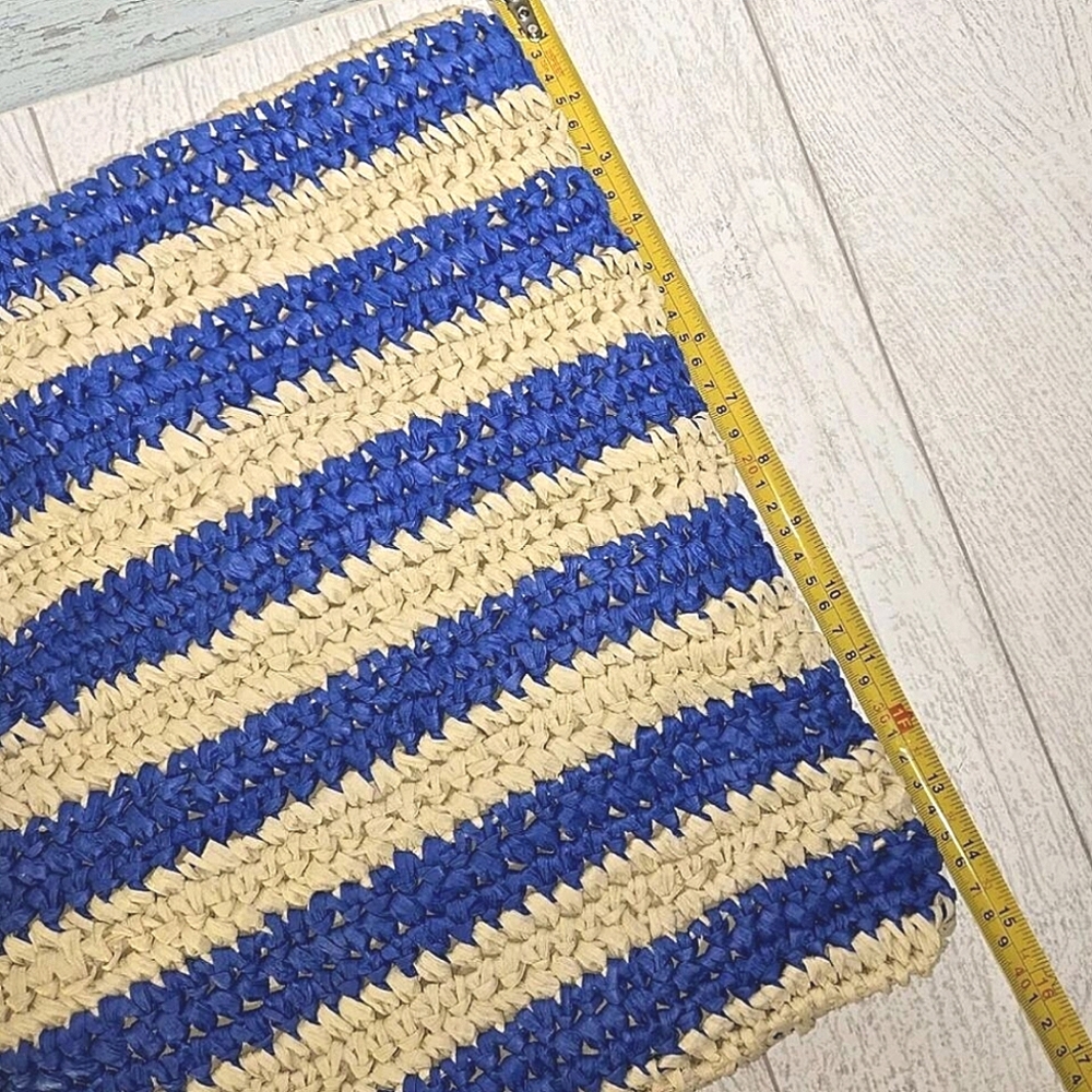 Expressions Royal Blue and Beige Striped Tote With Red Tassel NWT - Picture 12 of 13